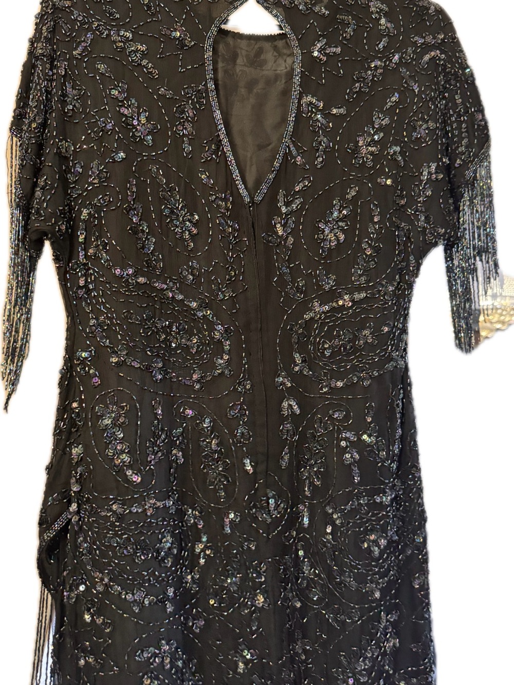Beaded Black Evening Top with Sequin Fringe